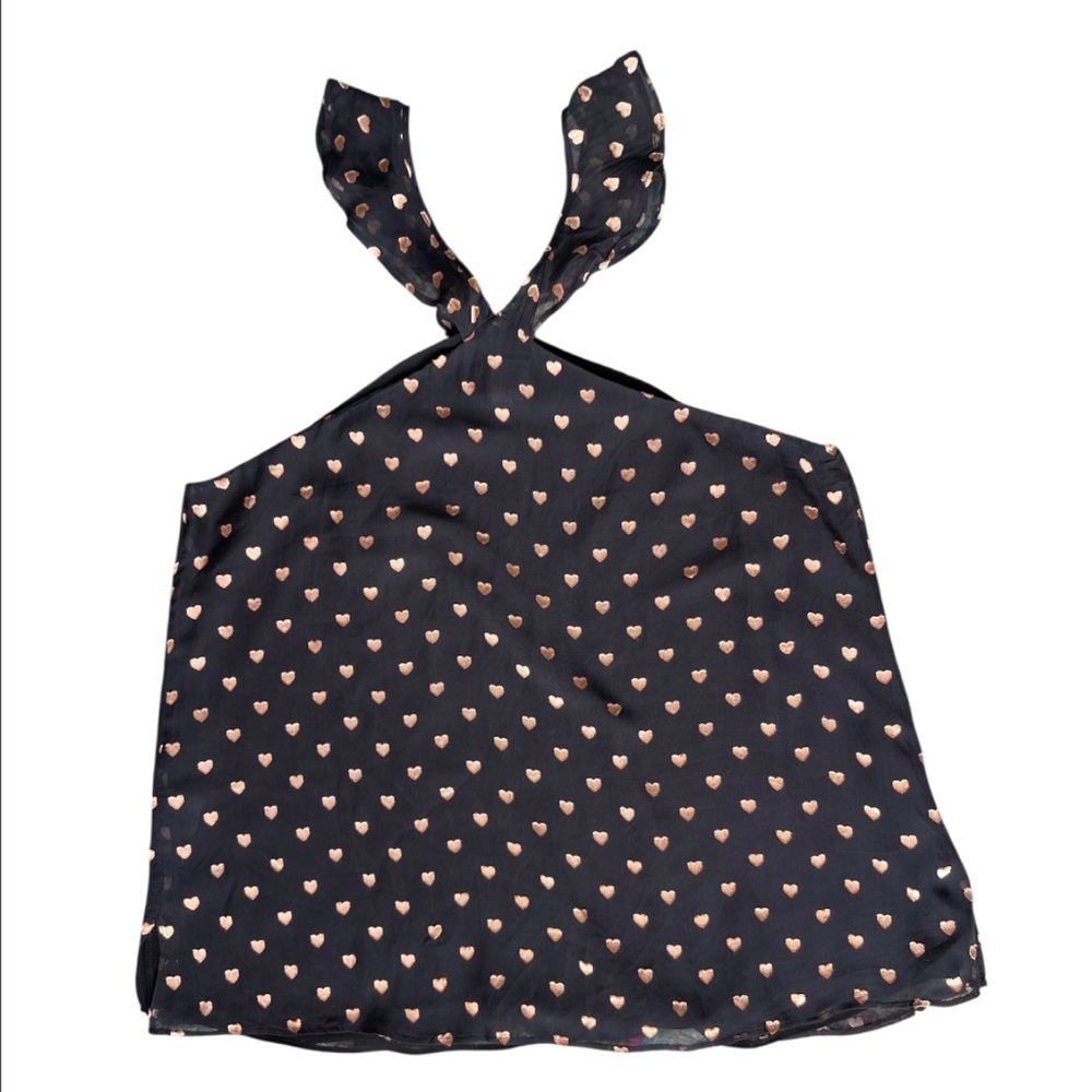 Cami NYC Lily Silk Blend Halter Top Black Heart Print Size M